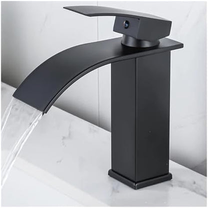 Elegant Black Waterfall Bathroom Faucet - High Arc Brushed Gold Mixer Tap, Easy Installation, Stylish Grey Vanity Sink Waterfall Faucet for Modern Bathrooms