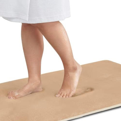 Memory Foam Bath Mat Non Slip Absorbent Super Cozy Velvet Bathroom Rug Carpet (60 inches X 17 inches, Beige)