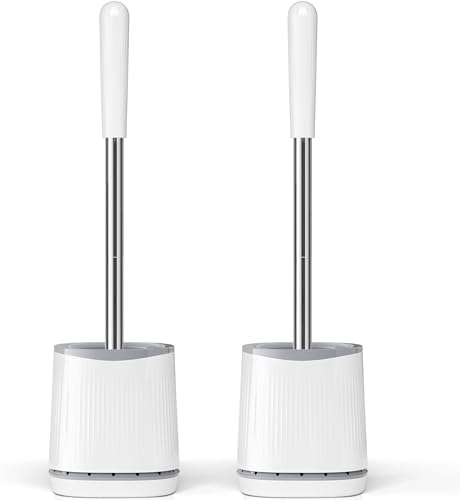 TRENTI Toilet Brush and Holder Set - Bristles Bowl Brush Head with Ventilated Holder, Wall Mounted Compact Set for Bathroom Deep Cleaning