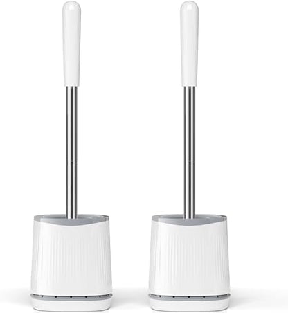 TRENTI Toilet Brush and Holder Set - Bristles Bowl Brush Head with Ventilated Holder, Wall Mounted Compact Set for Bathroom Deep Cleaning