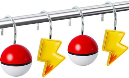 12-Piece Lightning Cartoon Anime Shower Curtain Hooks for Bathroom