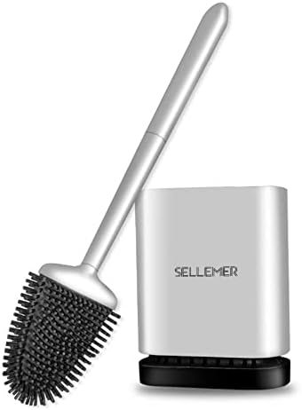 Sellemer Silicone Toilet Brush, Ventilation Slots Base Holder 1 Pack Silver