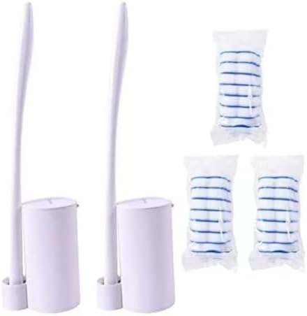 Topo Bear Disposable Toilet Brush Holder Set Toilet Wand (Pack of 2) Toilet Cleaner Scrubber with 24 Refills