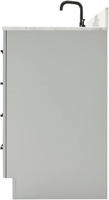 ARIEL Hepburn 60-inch Bathroom Vanity with Sink,Solid Wood, 0.75-inch Italian Carrara Marble Countertop, Single Rectangular Porcelain Sink, 2 Soft Closing Doors, 9 Dovetail Drawers, Grey