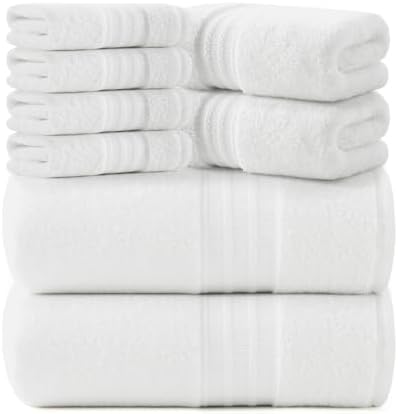 REDKISS 8 Piece White Towels Set, 100% Cotton Luxury Towel 600 GSM