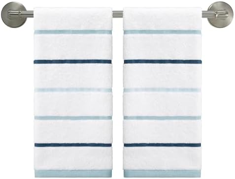 IZOD – Hand Towels, Plush Ringspun Cotton Blend with Striped Design and Dark Hem Finish, Set of 2 (Sandbar Blue)