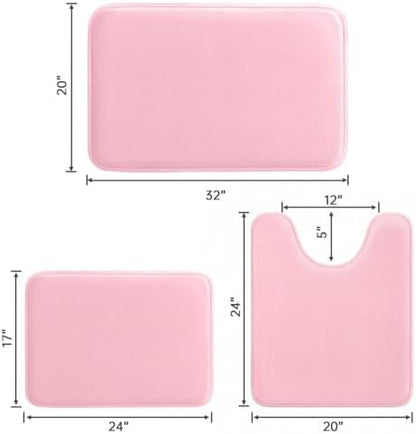 HUXMEYSON 3-Piece Memory Foam Bathroom Rug Set, Rose Pink