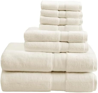Madison Park 800GSM 100% Cotton Bathroom Bath Towel Set of 8, Cream