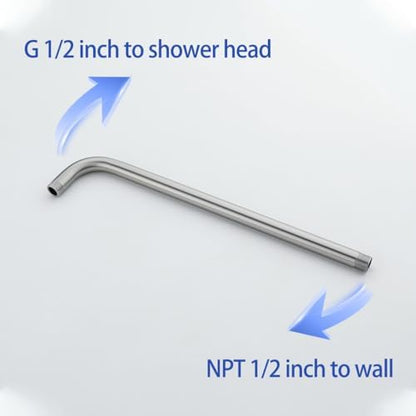 Stainless Steel Shower Head Extension Arm Wall Mounted Rainfall Shower Tube Bathroom Hardwares Accessories 16 Inch Brushed Nickel,SW-RD91018-16BN.