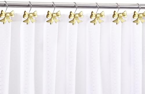 CHICTIE Decorative Shower Curtain Hooks, Bow Knot Shower Curtain Rings Hooks for Bathroom Baby Kids Room Rustproof Shower Hooks (Gold)