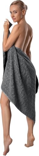 BAGNO MILANO Turkish Cotton Bath Towels, Hand Towels - Soft Plush Jacquard Collection Luxury Towels Set (Charcoal, Bath Sheet 35x70)