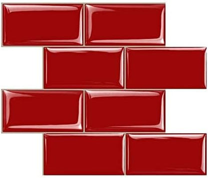 STICKGOO Peel and Stick Subway Tile, Stick on Tiles Backsplash for Kitchen & Bathroom in Red (Pack of 10, Thicker Design)