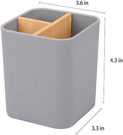 Bamboo Toothbrush Holder for Bathrooms Toothpaste Organizer - Gray