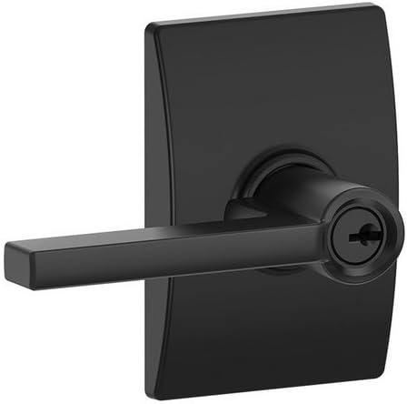 Schlage F51A LAT 622 CEN Latitude Door Lever with Century Trim, Keyed Entry Lock, Matte Black