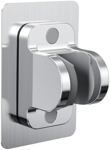 MAYYAYA Shower Head Holder, Silver Adhesive Wall Mounted, Adjustable Angle