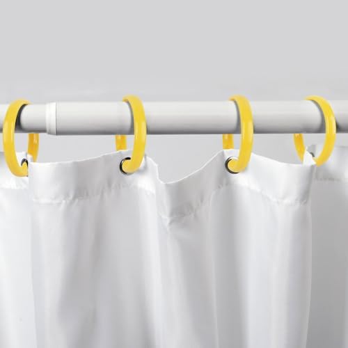 Yellow Shower Curtain Hooks - 12 Pcs Circular Plastic Shower Curtain Rings for Bathroom - O Shaped Yellow Shower Hooks Rings for Shower Curtain Rod