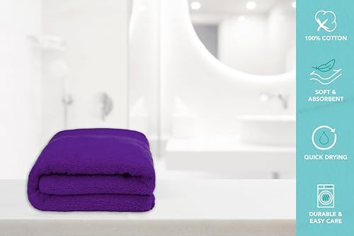 Bath Towels Pack of 6 – 24" x 48" – 100% Cotton Terry, Soft, Quick-Dry & Highly Absorbent – Purple Towels for Bathroom, Spa, Gym, Hotel, Pool & Everyday Use