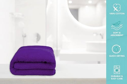 Bath Towels Pack of 6 – 24" x 48" – 100% Cotton Terry, Soft, Quick-Dry & Highly Absorbent – Purple Towels for Bathroom, Spa, Gym, Hotel, Pool & Everyday Use