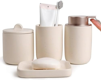 BosilunLife Apricot Ceramic Bathroom Accessories Set of 4