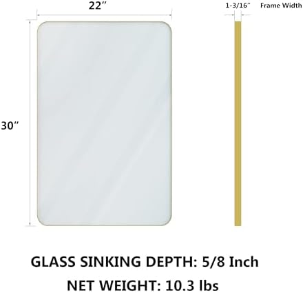 VocalStar Gold Bathroom Mirror for Wall, 22 x 30 Inch Metal Framed Rounded Rectangle Vanity Mirror Modern Farmhouse, 1/4-inch Shatterproof Glass | Ultra-Flush Hanging
