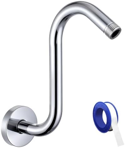Shower Head Extension Arm with Flange, S Shaped High Rise Gooseneck Showerhead Riser Pipe, Universal Standard 1/2" Connection - Bathroom Accessory (10 Inch, Chrome)
