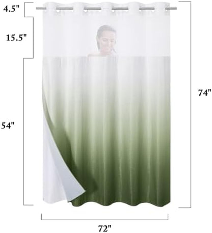 Gibelle No Hook Cloth Ombre Sage Shower Curtain with Liner, 72x74