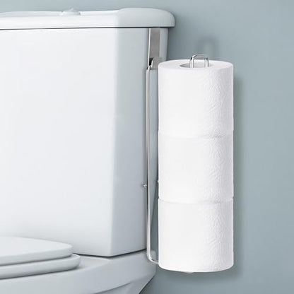 Bathroom Toilet Paper Holder with Storage Extra 3 Rolls, Over The Tank Toilet Paper Holder Wall Mount, Small Restroom Organizer, Adhesive RV Tissue Storage, Stainless Steel, Silver, 1PC