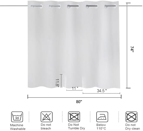 No Hooks Needed Split Shower Curtain for Sliding Shower Bench,80"x74" White