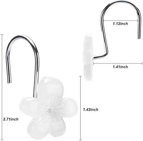 Cute Flower Shower Curtain Hooks, Glow in The Dark, Pretty Floral Themed Elegant Spring Time Bathroom Decor, White