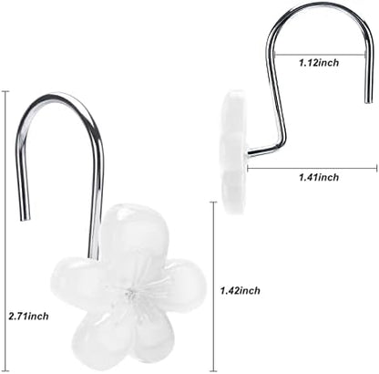 Cute Flower Shower Curtain Hooks, Glow in The Dark, Pretty Floral Themed Elegant Spring Time Bathroom Decor, White