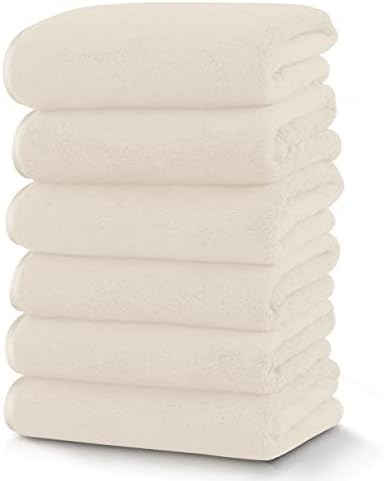 TENSTARS Silk Hemming Hand Towels for Bathroom - Quick Drying - Ultra Soft Microfiber Absorbent Towel for Bath Fitness, Gym, Shower, Hotel, and Spa - 16x28 Inch | Set of 6, Cream
