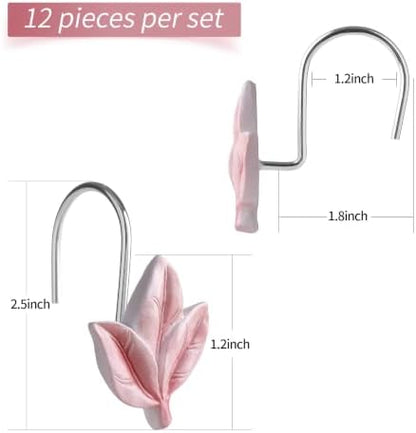 Pink Plant Leaf Shower Curtain Hooks,Eucalyptus Bathroom Decor,12PCS
