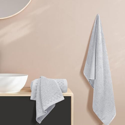 MyOwn Ultra Soft 3 Pack Cotton Towel Set, Contains a Bath Towels 28x55 inch, a Hand Towels 16x24 inch & a Wash Coths 12x12 inch, Ideal Everyday use, Compact & Lightweight - Light Grey