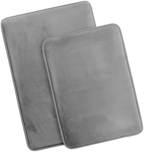 Clara Clark 2 Piece Bathroom Rug Set - Memory Foam, Bath Mat Set, Plush, Cozy, Ultra Soft, Non Slip, Machine Washable, Quick Dry - 24” x 17”+ 32” x 20” - Medium Grey