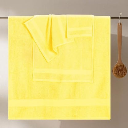 GLAMBURG Ultra Soft 8-Piece Towel Set - 100% Pure Ringspun Cotton, Contains 2 Oversized Bath Towels 27x54, 2 Hand Towels 16x28, 4 Wash Cloths 13x13 - Ideal for Everyday use, Hotel & Spa - Yellow