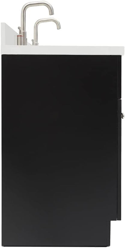 ARIEL Hamlet 72-inch Bathroom Vanity with Sink,Solid Wood, 1.5-inch Pure White Quartz Countertop & Backsplash, Double Rectangular Porcelain Sink, 4 Soft Closing Doors, 3 Dovetail Drawers, Black