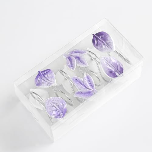 Purple Plant Leaf Shower Curtain Hooks,Eucalyptus Bathroom Decor,12PCS