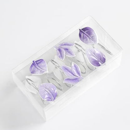 Purple Plant Leaf Shower Curtain Hooks,Eucalyptus Bathroom Decor,12PCS