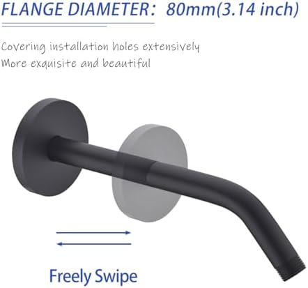 Shower Arm with Flange,Ceiling Mount Replacement Rain Shower Head Straight Arm Ceiling-Mounted For Fixed Shower Head & High Pressure Rain 10 Inch Matte Black,SW-RD91018-10MB.