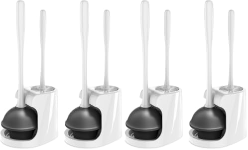 MR.SIGA Toilet Plunger and Brush Combo for Toilet Cleaning, White, 2 Set (Pack of 2)