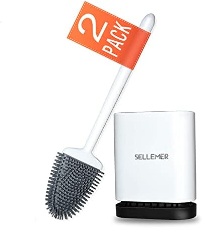 Sellemer Silicone Toilet Brush, Ventilation Slots Holder 2 Pack Pearl White