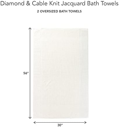 Texere 100% Organic Cotton Diamond Jacquard 700 GSM Luxury Bath Towel Sets - Ultra Soft and Absorbent Hotel and Spa Quality (Diamond, Cream, 2 Bath Towels)