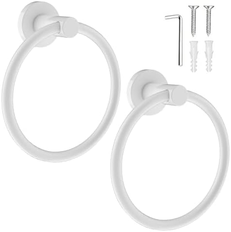 SetSail Towel Holder for Bathroom Wall Screw-in White Towel Ring Stainless Steel Heavy Duty Hand Towel Hanger for Bathrooms, Kitchen, 2 Packs