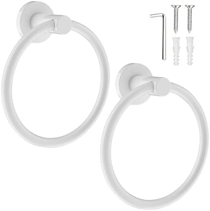 SetSail Towel Holder for Bathroom Wall Screw-in White Towel Ring Stainless Steel Heavy Duty Hand Towel Hanger for Bathrooms, Kitchen, 2 Packs