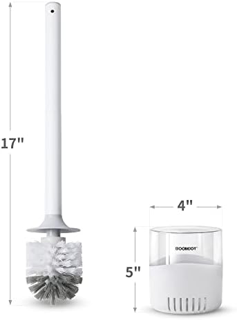 BOOMJOY Toilet Bowl Brush and Holder - Durable Head Toilet Cleaner Brush with Dense Bristles & Clear Base for Bathroom Deep Cleaning - Household Cleaning Accessories - White