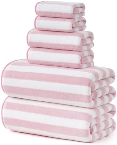 REDKISS Ultra Soft Bath Towel Set 6-Piece 35"x70" | 100% Microfiber, Highly Absorbent | Quick Dry Towels for Bathroom, Spa, Gym | 2 Bath, 2 Hand, 2 Washcloths | Pink