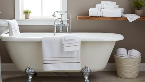 Bath Sheet Towels for Bathroom – Luxury 1-Piece Cotton Towels (70''x35''), Soft Absorbent & Quick Dry, 600 GSM Bath Towels for Bathroom, Hotel Spa Quality (White/Brown Taupe, 1-Bath Sheet)