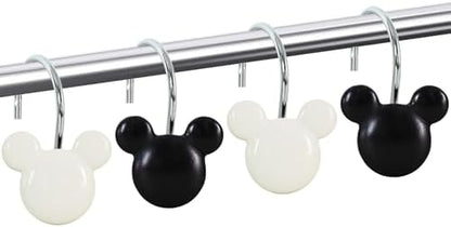 12-Piece Black White Mouse Shower Curtain Hooks for Bathroom