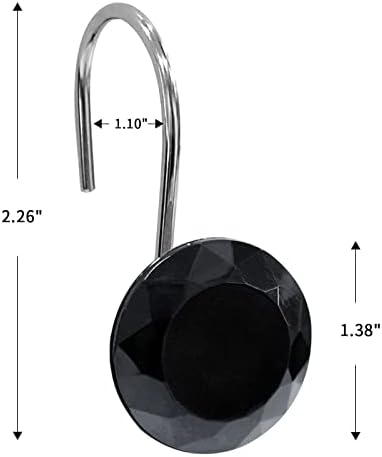 Crystal Diamond Round Shower Curtain Hooks Rings for Bathroom,Black,12PCS
