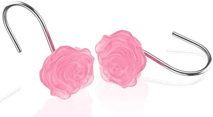 Rose Shower Curtain Hooks, Glow in The Dark, Pretty Floral Themed Elegant Bathroom Decor, Pink